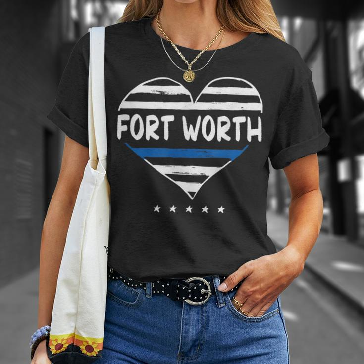 Thin Blue Line Heart Fort Worth Police Officer Texas Cops Tx T-Shirt Gifts for Her