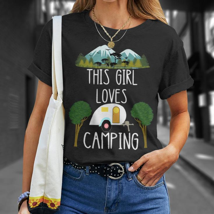 This Girl Loves Camping Rv Teardrop Trailer Camper Caravan Unisex T-Shirt Gifts for Her