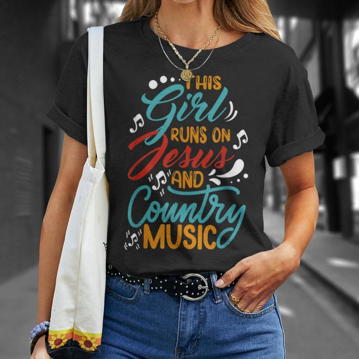 This Girl Runs On Jesus And Country Music Hat Cowgirl Guitar Unisex T-Shirt Gifts for Her