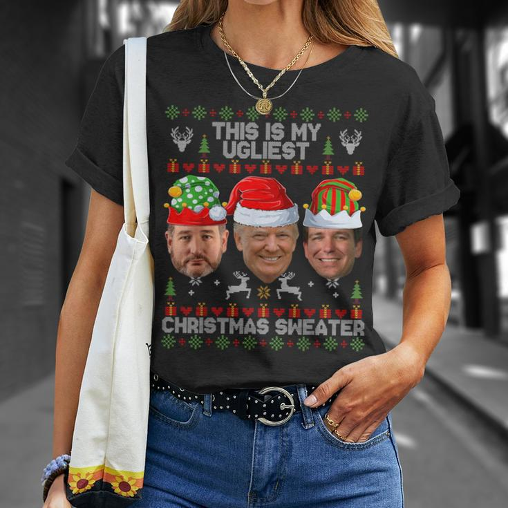 This Is My Ugliest Christmas Sweater Trump Desantis Cruz T-Shirt Gifts for Her
