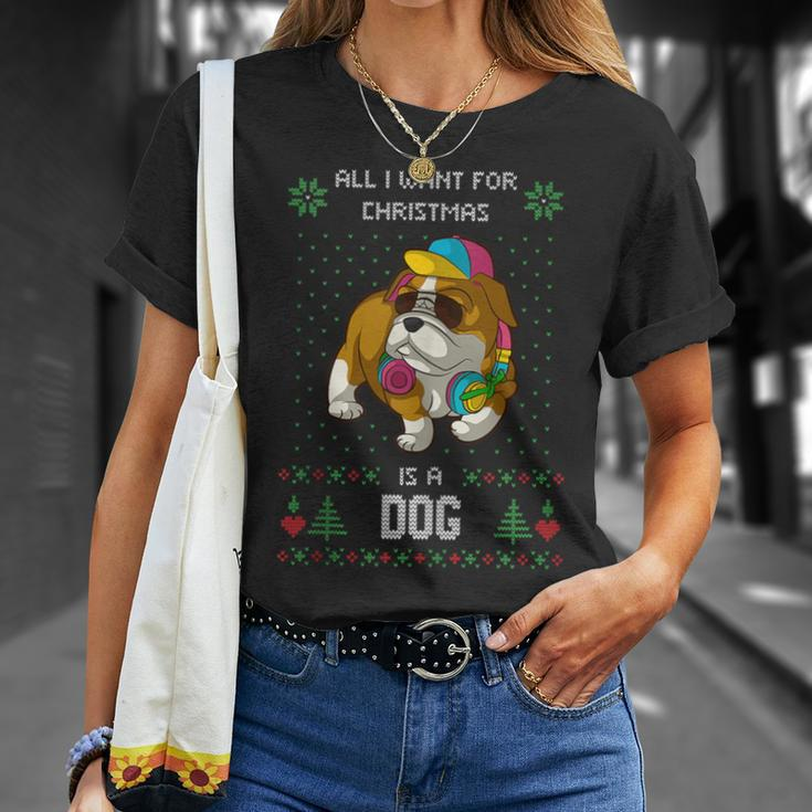 Ugly Christmas Sweater Bully American Bulldog Dog T-Shirt Gifts for Her
