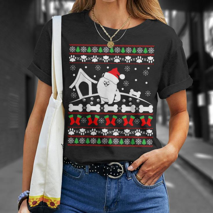 Ugly Christmas Sweater Pomeranian Dog T-Shirt Gifts for Her