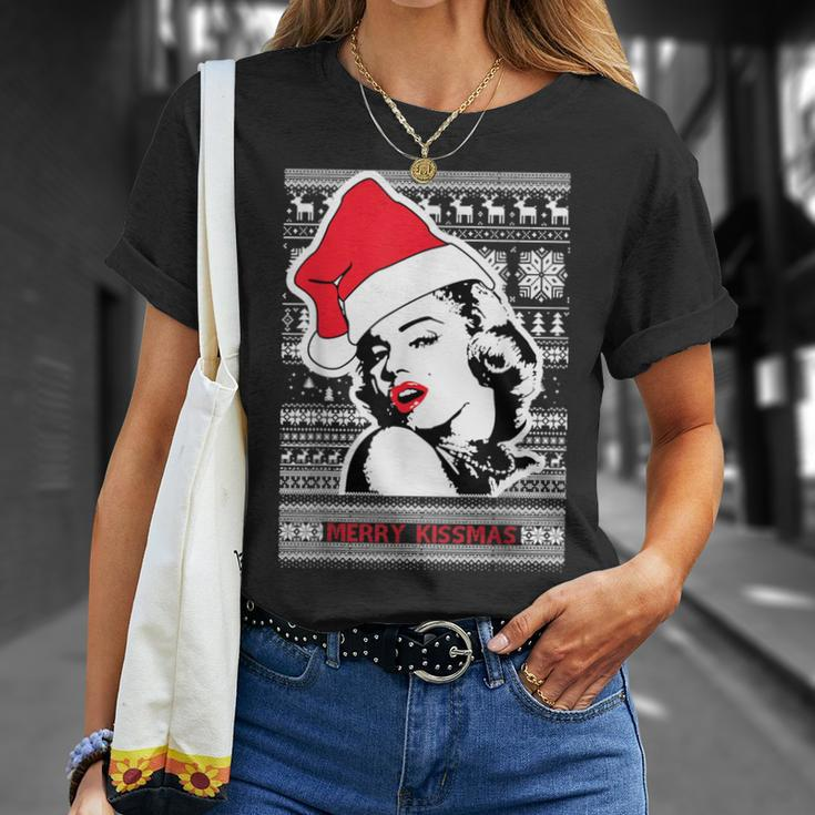 Ugly Christmas Sweater Style Merry Kissmas T-Shirt Gifts for Her