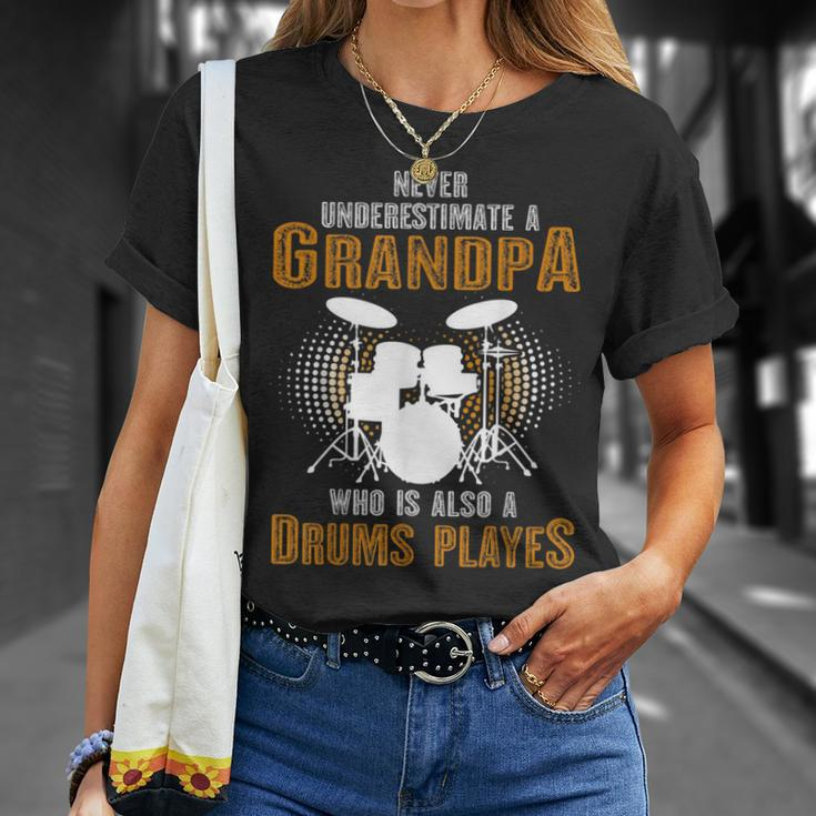 Never Underestimate Grandpa Who Is Also A Drums Player T-Shirt Gifts for Her