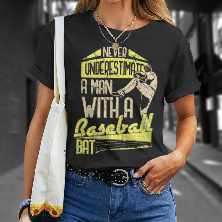 Never Underestimate A Man With A Baseball Bat Hitter T-Shirt Gifts for Her