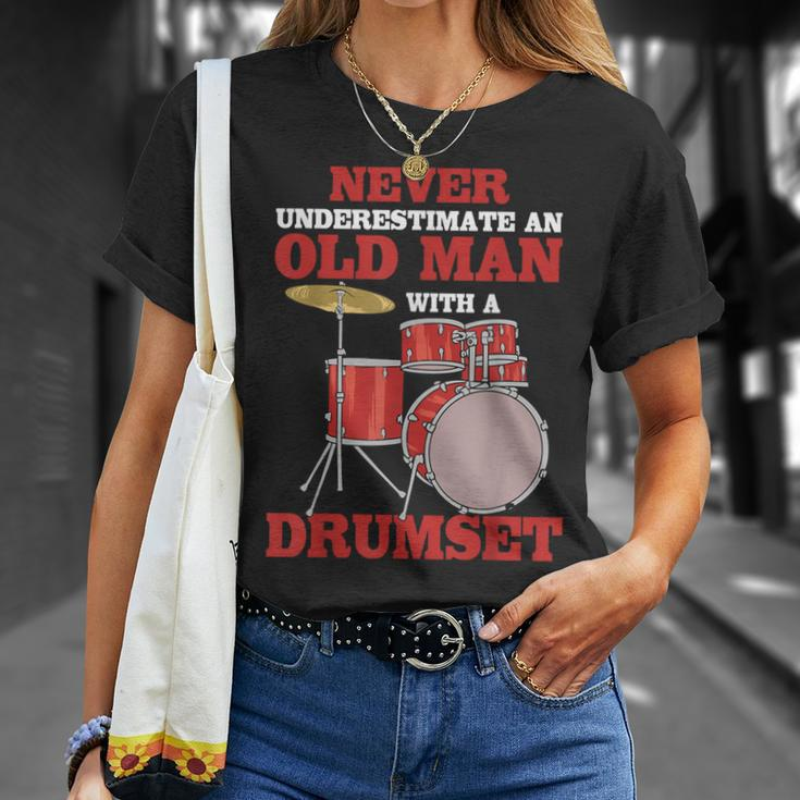 Never Underestimate An Old Man With A Drumset Drum Player T-Shirt Gifts for Her