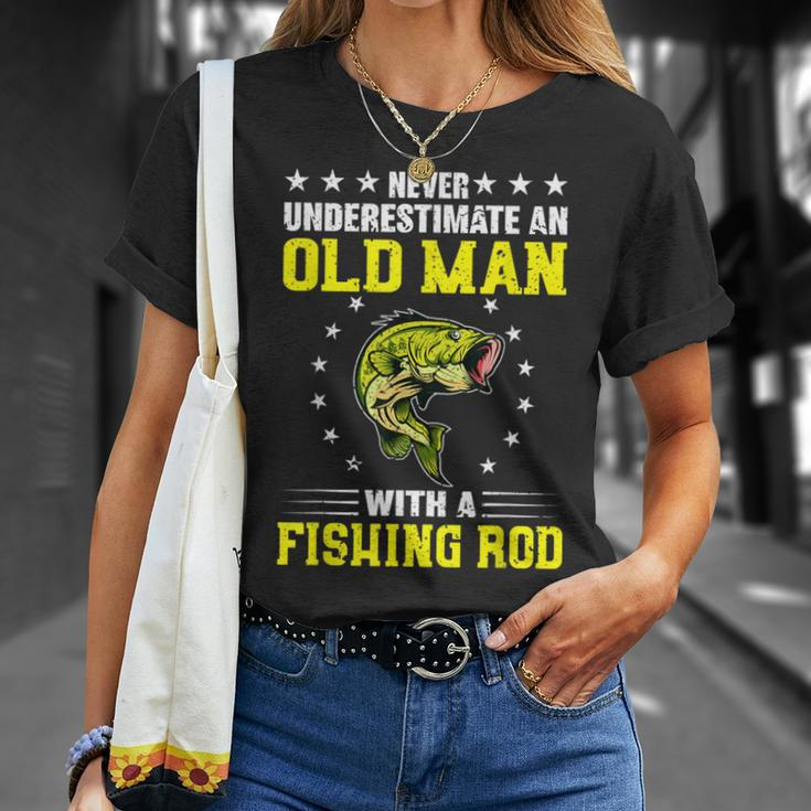 Never Underestimate An Old Man With Fishing Rod T-Shirt Gifts for Her