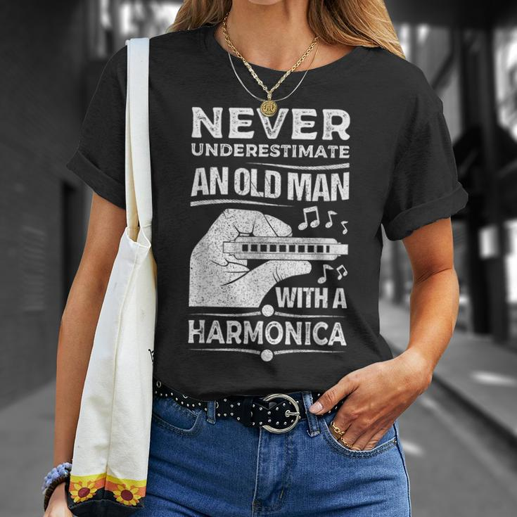 Never Underestimate An Old Man Harmonicist Harmonica Player T-Shirt Gifts for Her