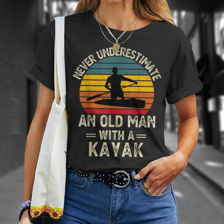 Never Underestimate An Old Man With A Kayak Present Dad T-Shirt Gifts for Her