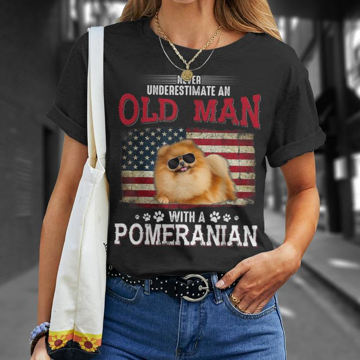 Never Underestimate An Old Man With A Pomeranian Costume T-Shirt Gifts for Her
