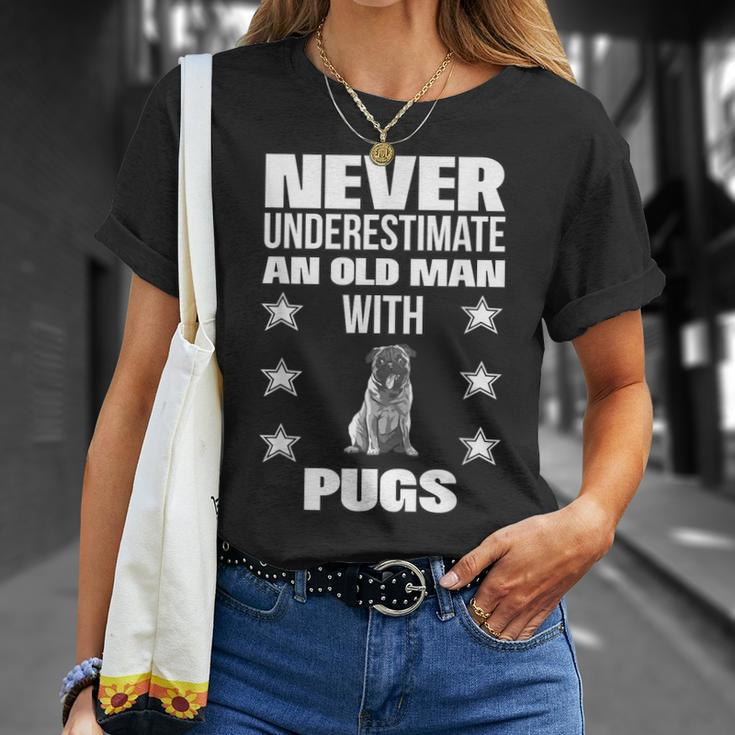 Never Underestimate An Old Man With Pugs T-Shirt Gifts for Her
