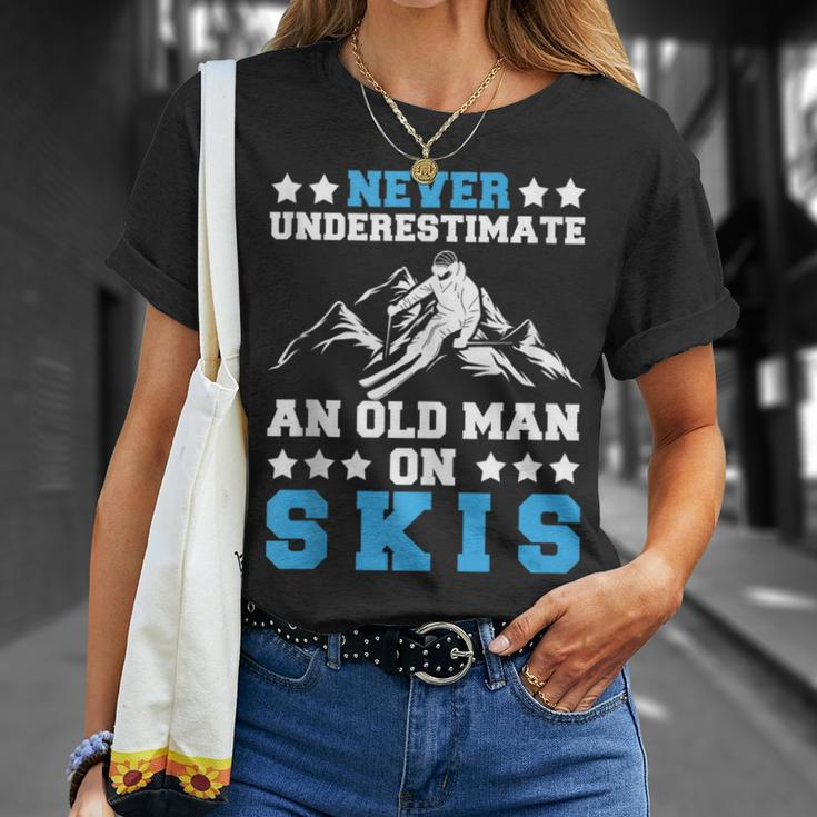 Never Underestimate An Old Man On Skis Skiing Lovers T-Shirt Gifts for Her