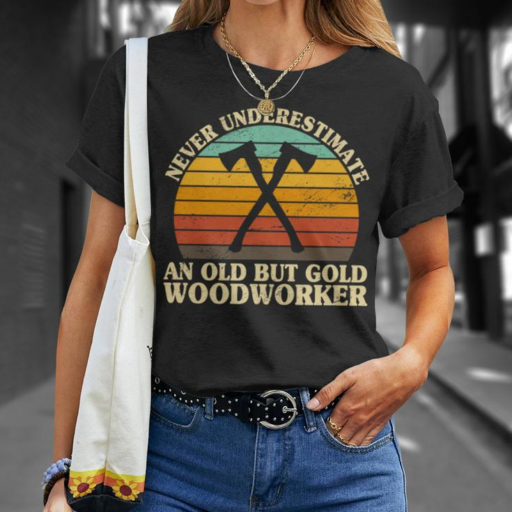 Never Underestimate An Old Woodworker Woodwork Carpentry T-Shirt Gifts for Her