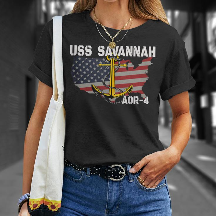 Uss Savannah Aor-4 Replenishment Oiler Ship Veterans Day Dad T-Shirt Gifts for Her