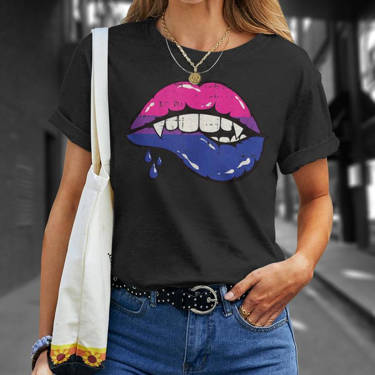 Vampire Lips Bi-Sexual Pride Sexy Blood Fangs Lgbt-Q Ally Unisex T-Shirt Gifts for Her