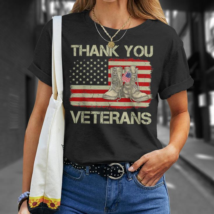 Veteran Vets Thank You Veterans Combat Boots Veteran Day American Flag 289 Veterans Unisex T-Shirt Gifts for Her