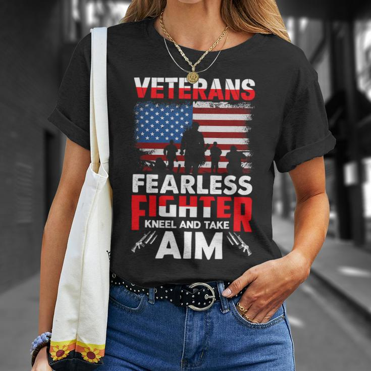 Veteran Vets Us Army Veteran Gifts Kneel American Flag Military Tee Gift Veterans Unisex T-Shirt Gifts for Her