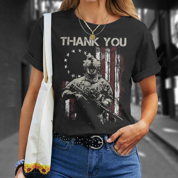 Veteran Vets Us Veteran American Flag Betsy Ross Flag Thank You Veterans 307 Veterans Unisex T-Shirt Gifts for Her