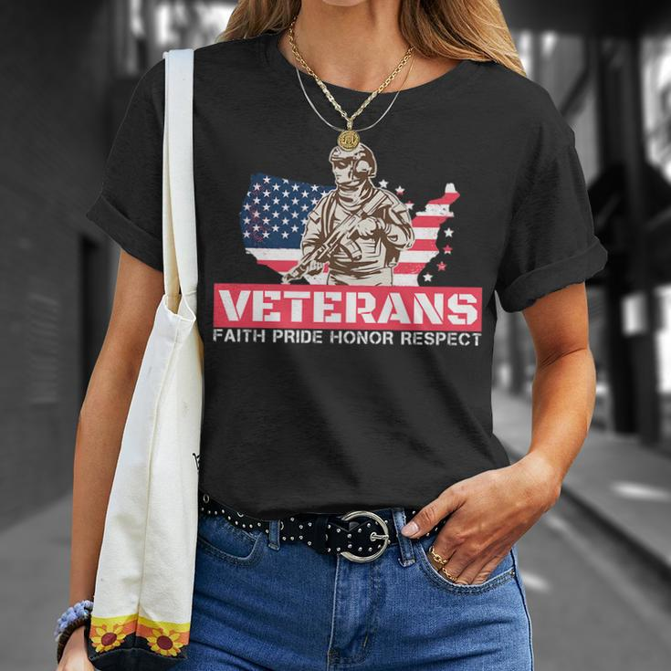 Veterans Faith Pride Honor Respect Patriotic Veteran Unisex T-Shirt Gifts for Her