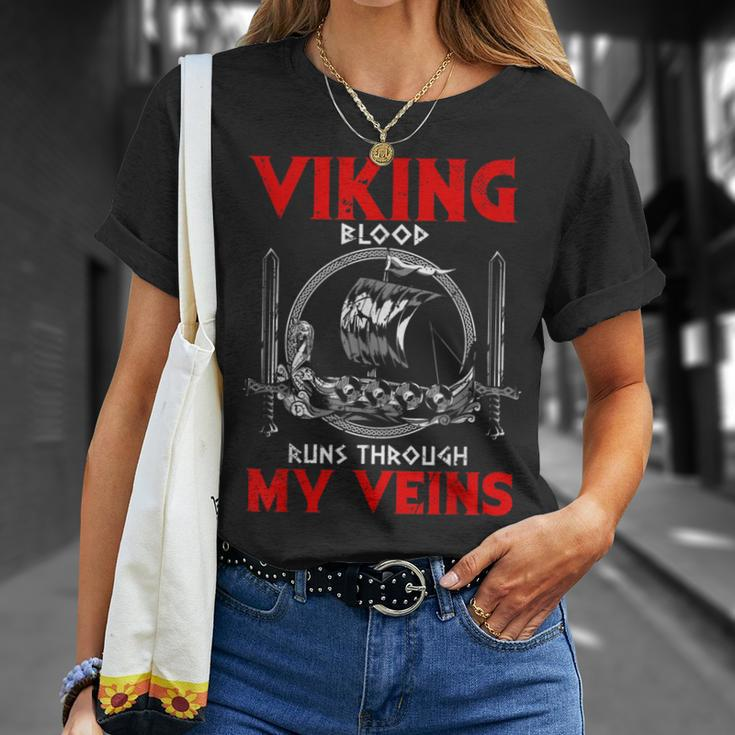 Viking Blood Runs Through My Veins Viking Odin T-Shirt Gifts for Her