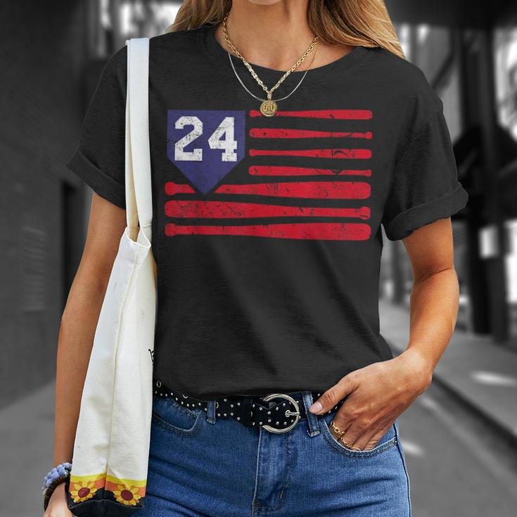 Vintage Baseball Fastpitch Softball 24 Jersey Number Unisex T-Shirt Gifts for Her