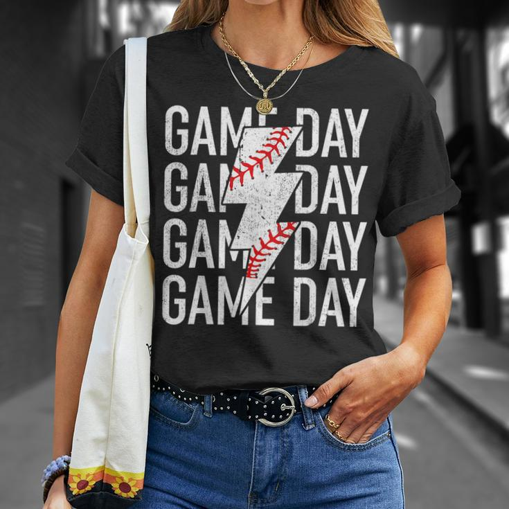 Vintage Game Day Fathers Day Lightning Bolt Baseball Sport T-shirt Gifts for Her