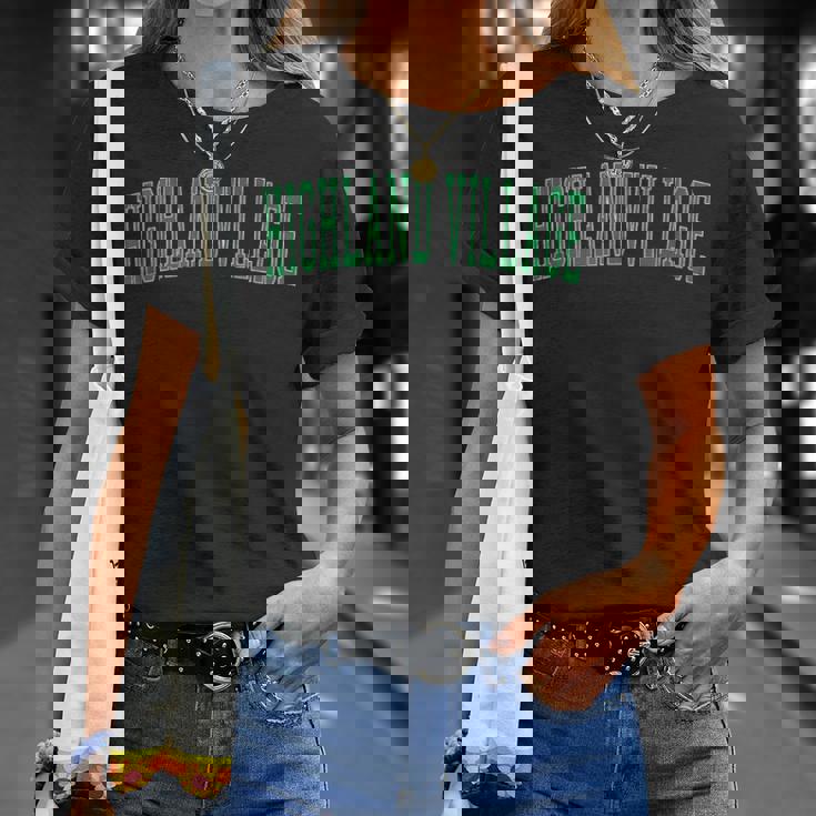 Vintage Highland Village Tx Distressed Green Varsity Style T-Shirt Gifts for Her