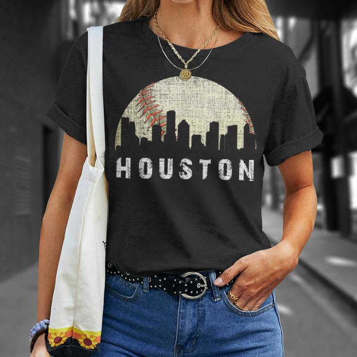 Vintage Houston Skyline City Baseball Met At Gameday T-Shirt Gifts for Her