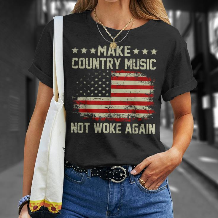 Vintage Make Country Music Not Woke Again American Flag Unisex T-Shirt Gifts for Her
