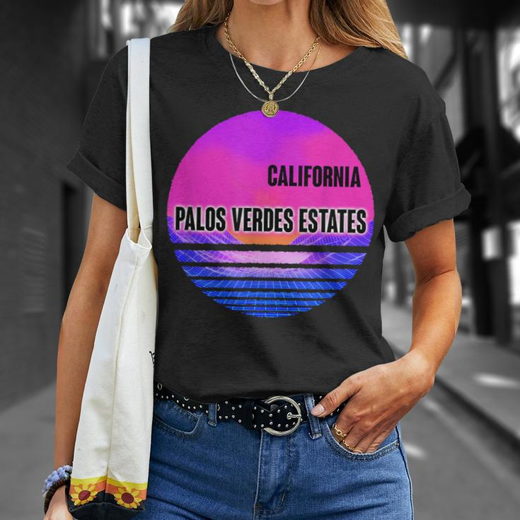 Vintage Palos Verdes Estates Vaporwave California T-Shirt Gifts for Her