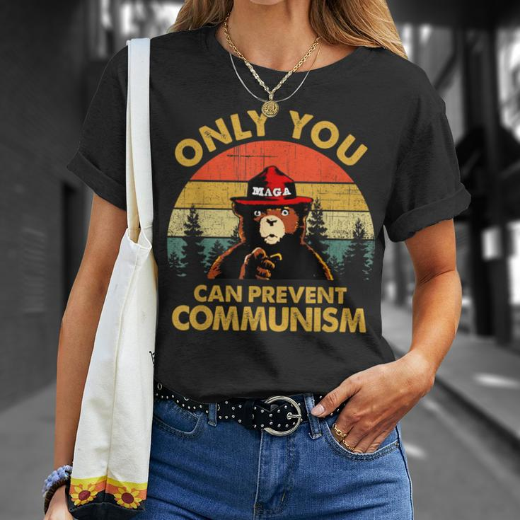 Vintage Only You Can Prevent Communism Bear Camping T-Shirt Gifts for Her