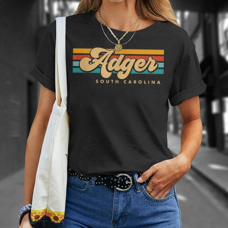 Vintage Sunset Stripes Adger South Carolina T-Shirt Gifts for Her