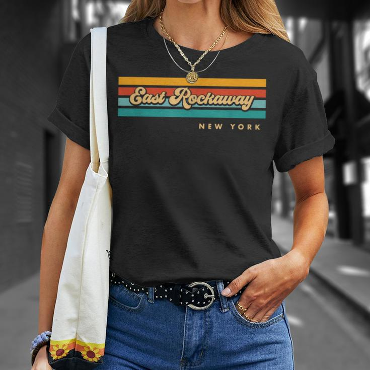 Vintage Sunset Stripes East Rockaway New York T-Shirt Gifts for Her