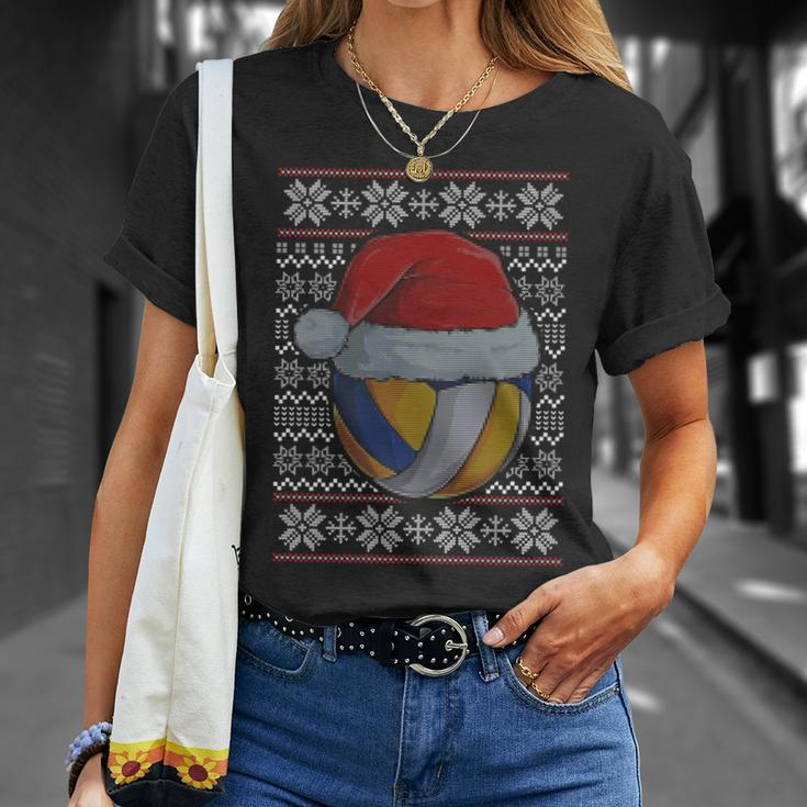 Volleyball Ugly Christmas Sweater Santa Hat Sport Fan Xmas T-Shirt Gifts for Her
