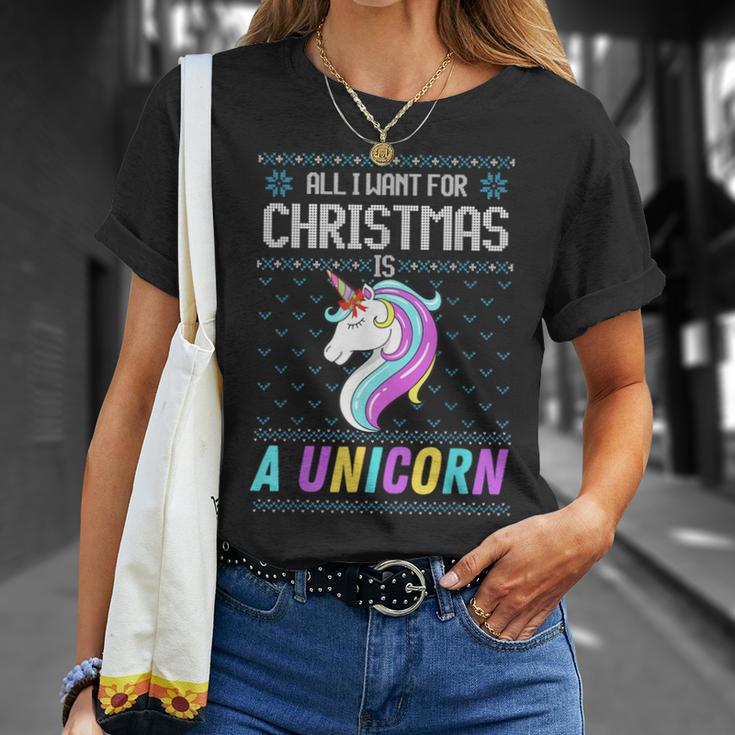 All I Want For Christmas Is A Unicorn Ugly Sweater Xmas Fun T-Shirt Gifts for Her