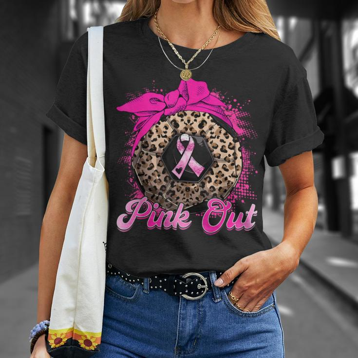 Wear Pink Out Soccer Ribbon Leopard Breast Cancer Awareness T-Shirt Gifts for Her
