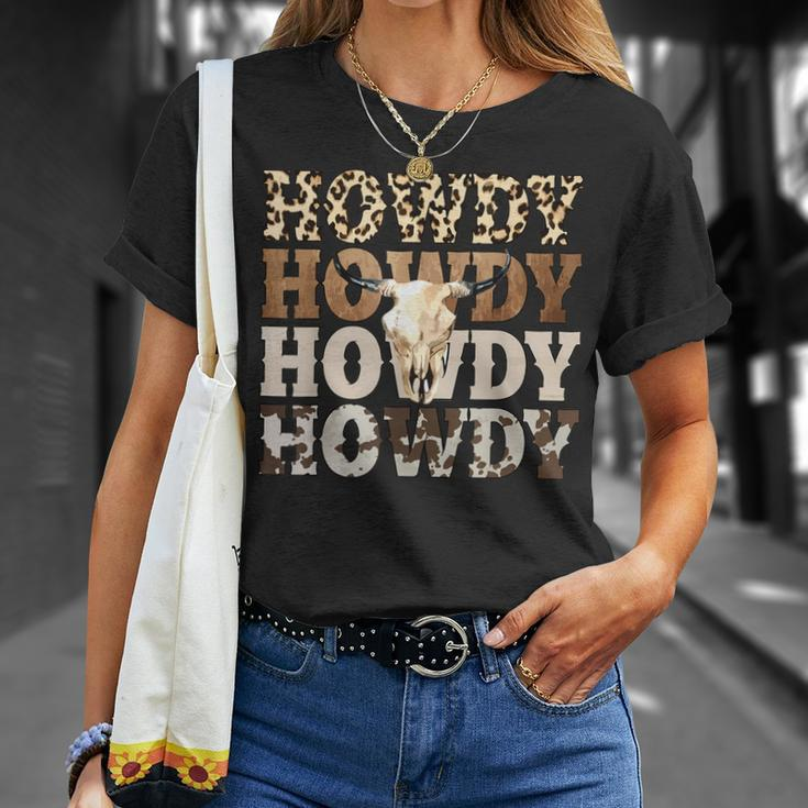 Western Country Leopard Howdy Bull Skull Cowgirl Rodeo Unisex T-Shirt Gifts for Her