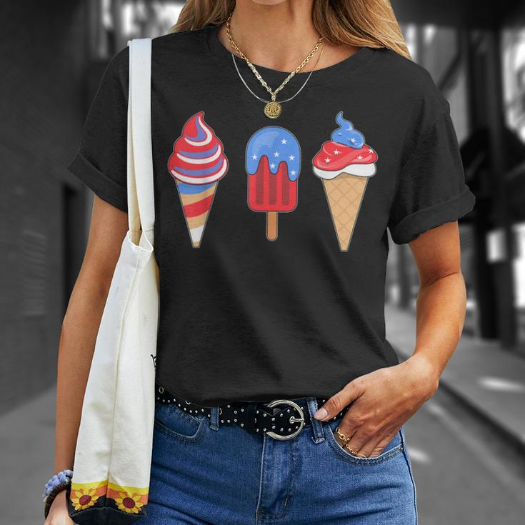 White Red Blue Ice Cream American Flag 4Th Of July Unisex T-Shirt Gifts for Her