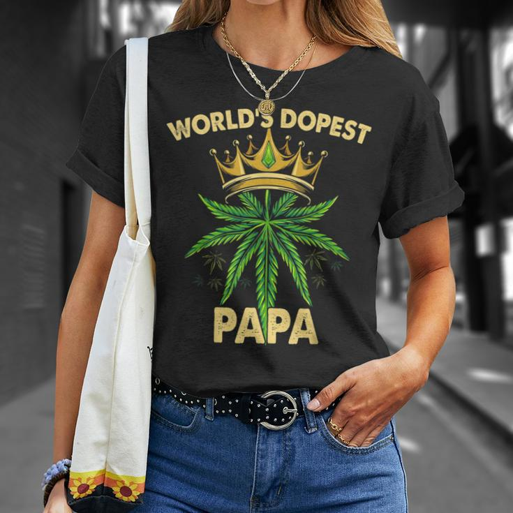 Worlds Dopest Papa Cannabis 420 Fathers Day Weed Dad Unisex T-Shirt Gifts for Her