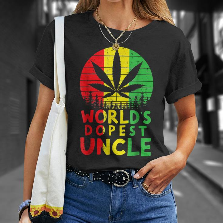 Worlds Dopest Uncle Rasta Jamaican Weed Cannabis 420 Stoner Unisex T-Shirt Gifts for Her