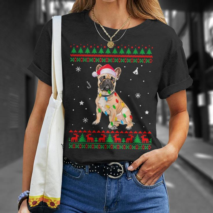 Xmas Ugly Sweater Christmas Lights French Bulldog Dog Lover T-Shirt Gifts for Her