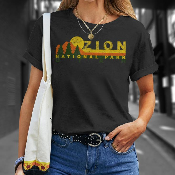Zion National Park Sunny Mountain Treeline T-Shirt Gifts for Her
