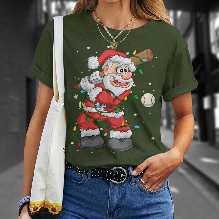 Baseball Santa Claus Christmas Tree Lights Pajama Boys T-Shirt Gifts for Her