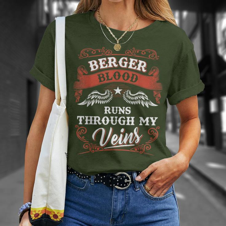 Berger Blood Runs Through My Veins Family Christmas T-Shirt Gifts for Her
