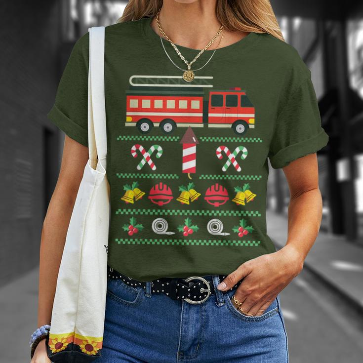 Christmas Firefighter Merry Christmas Fire Truck Costume T-Shirt Gifts for Her