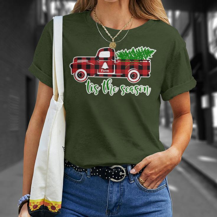 Christmas Tis The Season Plaid Vintage Truck T-Shirt Gifts for Her