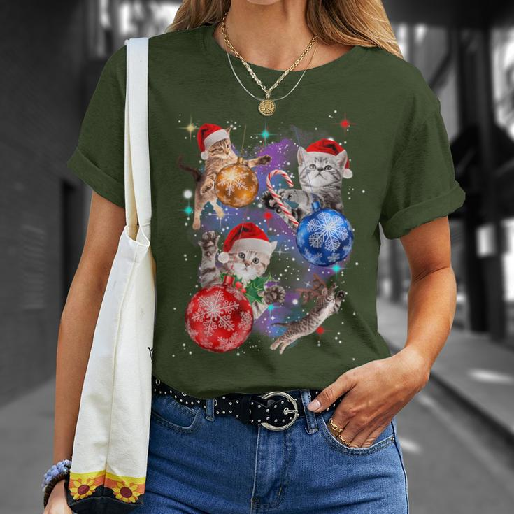 Cute Christmas Cats In Space Ornaments Graphic T-Shirt Gifts for Her