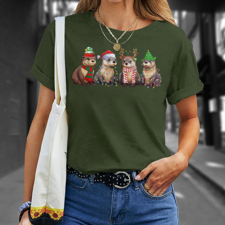 Cute Otter Christmas Pajama Xmas Lights Animals Lover T-Shirt Gifts for Her