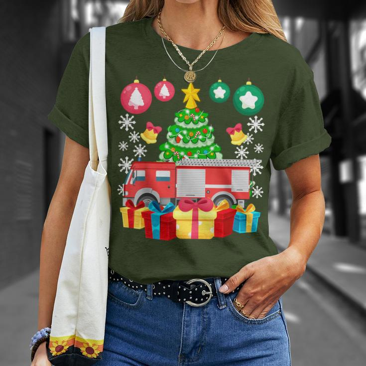 Fire Truck Christmas Ornaments Xmas Cute Firefighter T-Shirt Gifts for Her