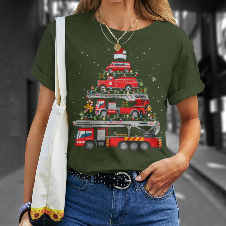 Firefighter Fire Truck Christmas Tree Lights Santa Fireman T-Shirt Gifts for Her